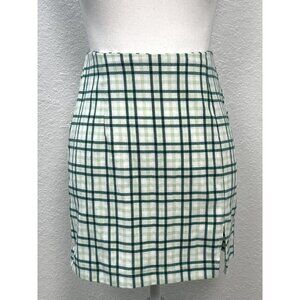 WILD FABLE Womens SIZE 2 Green Plaid Flannel Straight Pencil Mini SKIRT Slit EUC